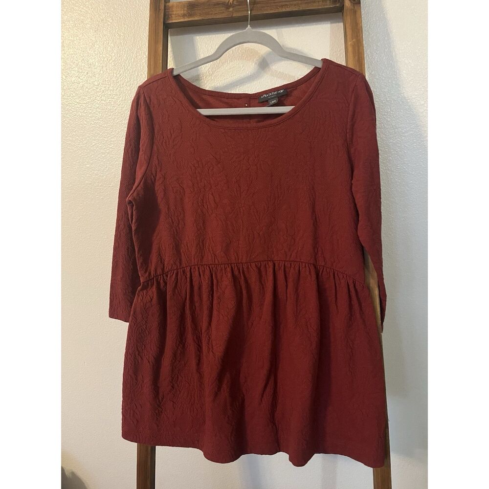 A Pea In The Pod Maternity Red Knit Button Back Tunic Blouse 3/4 Sleeve L
